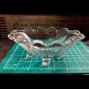 Vintage Colonial Pattern Cut Glass Footed Oval Jelly Dish